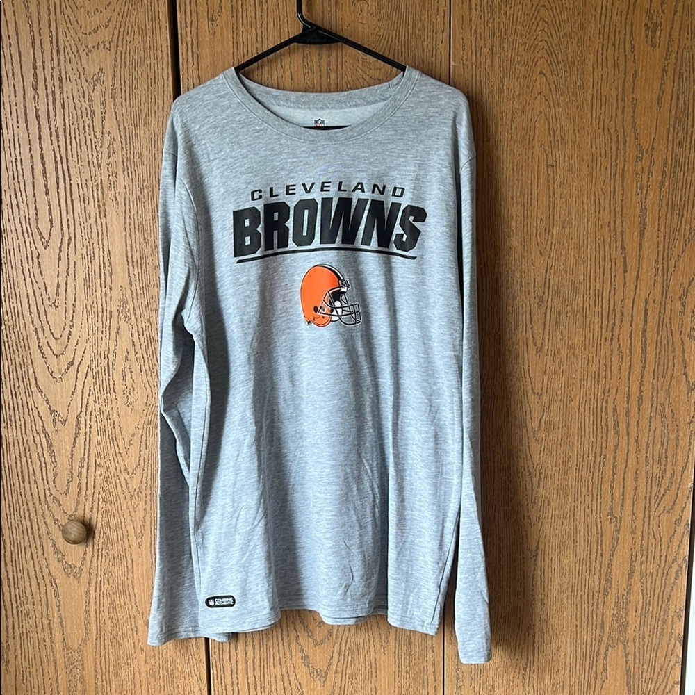 NFL Cleveland Browns Long Sleeve Shirt Mens XL Gray Orange Football Tee